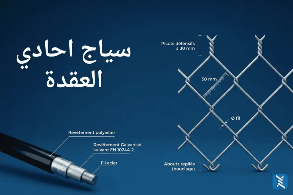 Clôture complète d'un hectare de terrain agricole avec grillage simple torsion et poteaux en béton au Maroc.