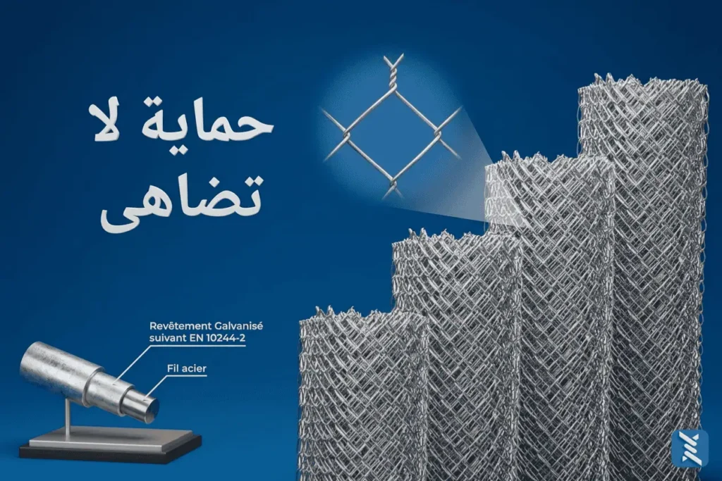 Installation professionnelle d'une clôture en grillage simple torsion pour un grand terrain agricole au Maroc.